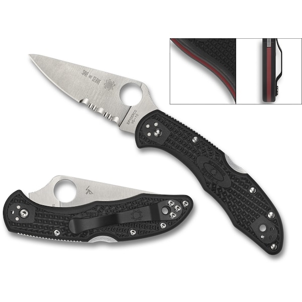 Spyderco 2023 Spyderco Reveal 8 Delica 4 Wildland Firefighter Foundation, Lightweight Blk, Flat Ground Combo SPY-C11FPSBKRD - main